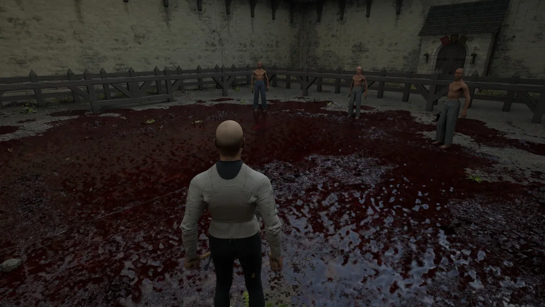 Bob standing in an arena facing three opponents